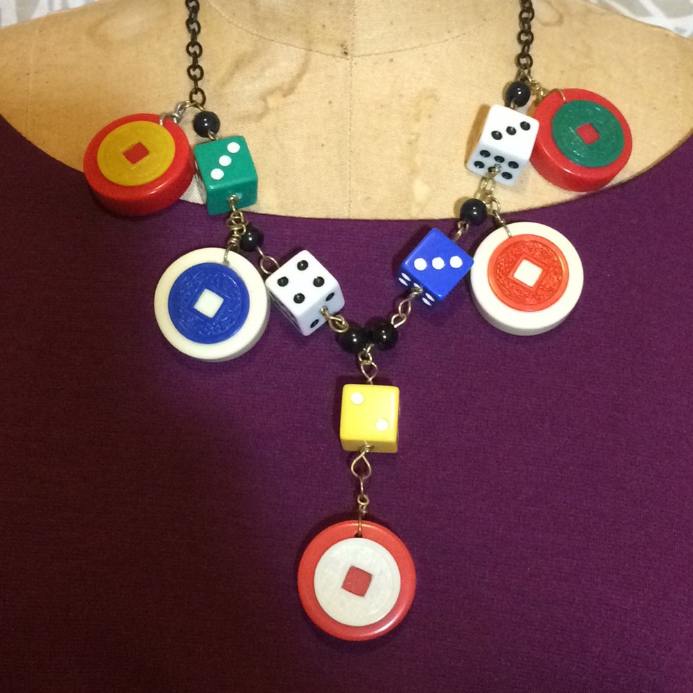 Fabulous Backgammon and dice necklace artist hand made unisex